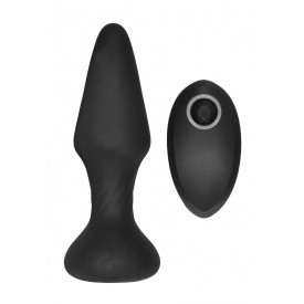 Черный анальный вибромассажер N 81 Rechargeable Remote Controlled Butt Plug - 14 см.