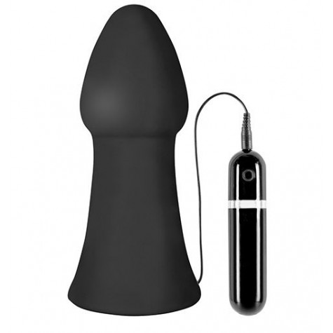 Большая чёрная вибропробка MENZSTUFF VIBRATING BUTTCRASHER CONED - 20 см.