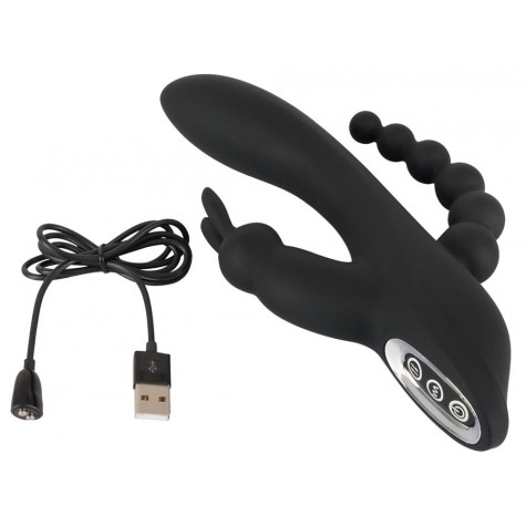 Черный тройной вибратор Triple G-Spot Vibrator - 20,8 см.